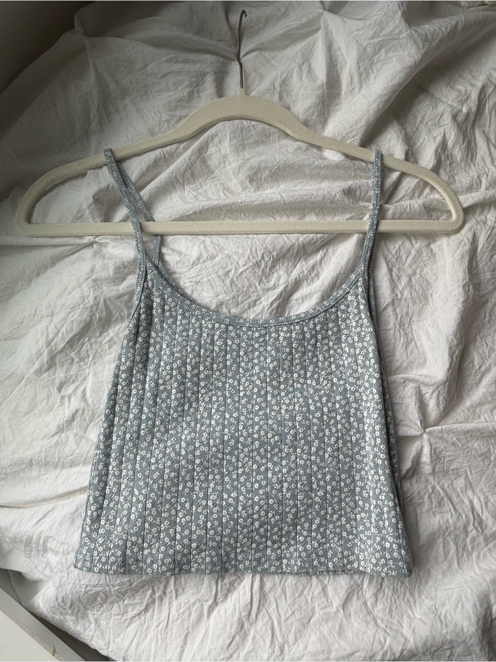Brandy Melville Light Blue Floral Ribbed Cami